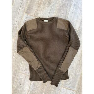 L.L. Bean Commando Sweater Mens M Olive Green Merino Lambswool Ribbed Patches